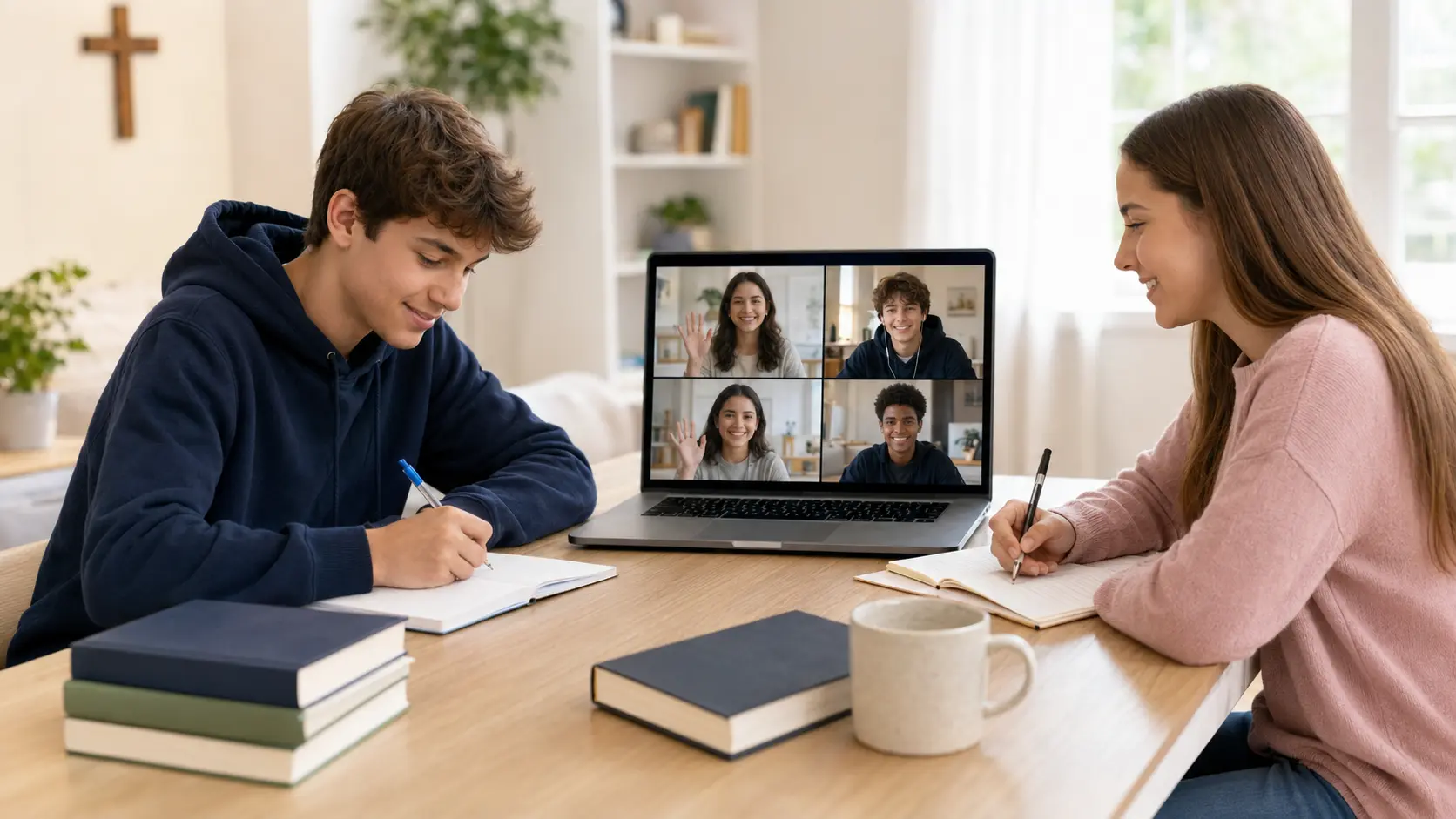 Ninth-grade students participating in an online peer learning session